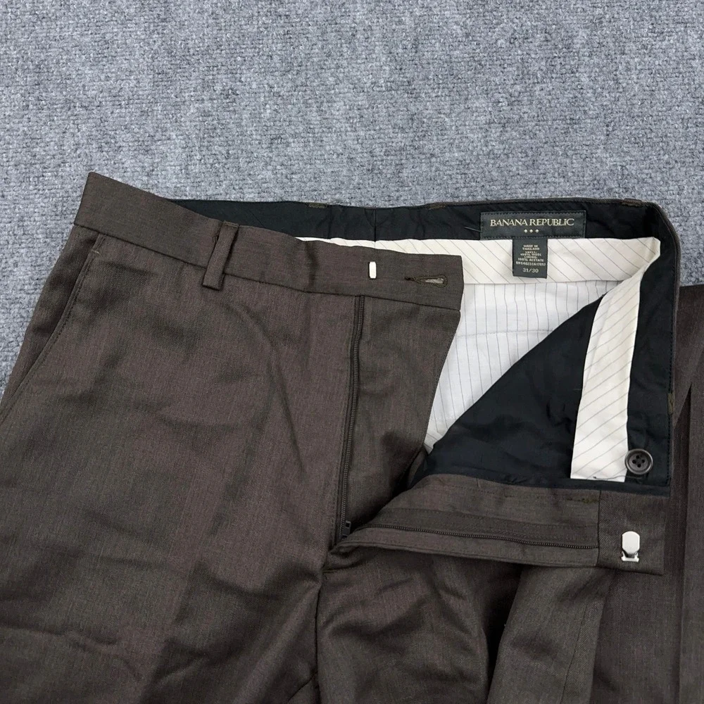 Vintage Banana Republic Dress Pants Men's 31x30 Brown 100% Wool Flat Front Prep